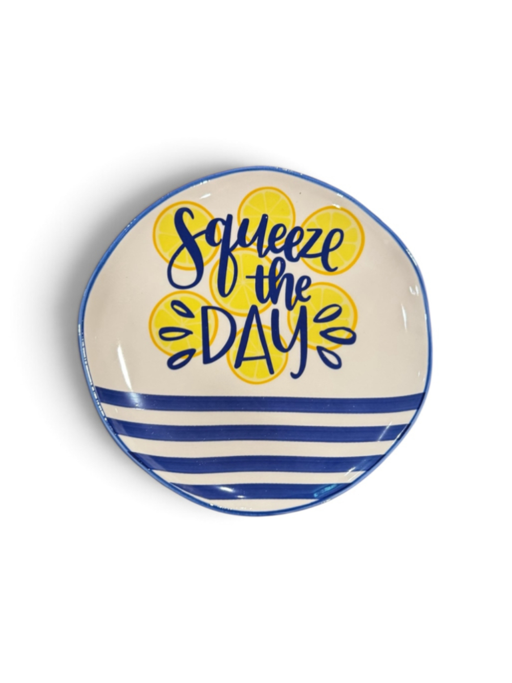 The Spring Shop Squeeze the Day Dinner Plate 8” White Blue